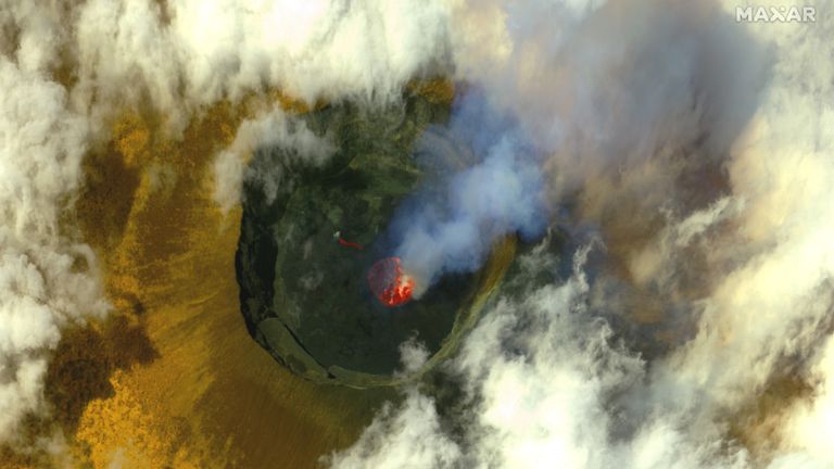 Volcanic activity is seen in the crater at Mount Nyiragongo before eruption near Goma, in the Democratic Republic of Congo, on 20 May