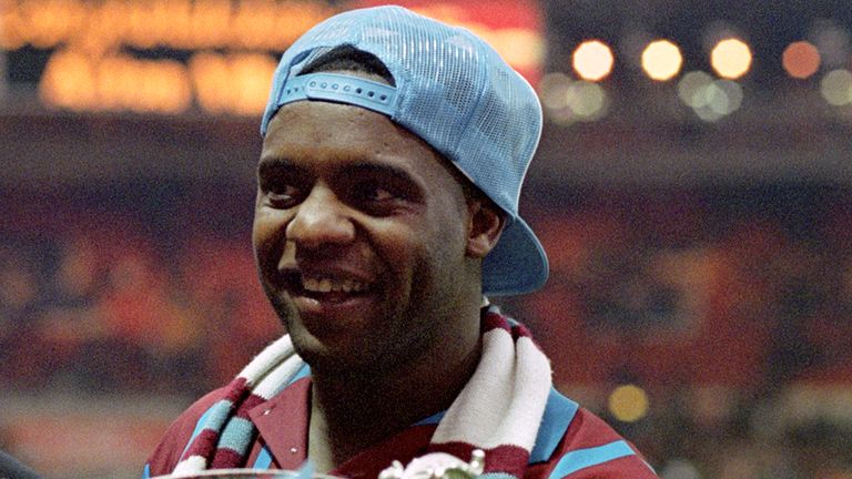 Aston Villa manager Ron Atkinsonholds the Coca-Cola cup with goal scorer Dalian Atkinson following Villa&#39;s 3-1 victory over Manchester United at Wembley. *** Best Quality Available***