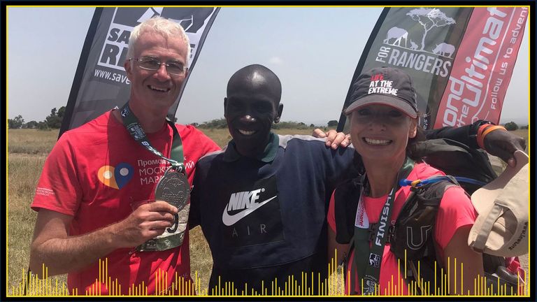 Enda Brady, left, with Eliud Kipchoge in 2018