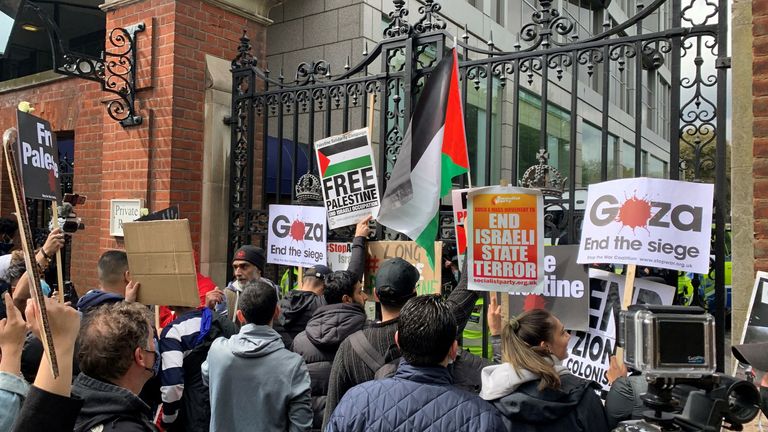 Protestors marched to the Israeli Embassy in London