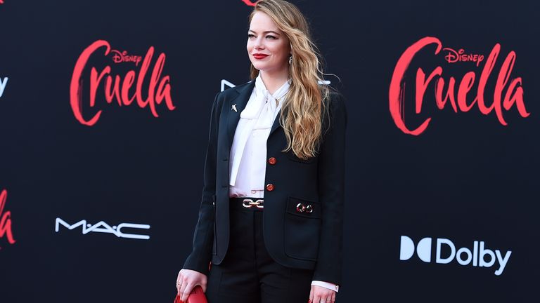 Emma Stone arrives at the premiere of "Cruella" at the El Capitan Theatre on Tuesday, May 18, 2021, in Los Angeles. (Photo by Jordan Strauss/Invision/AP)