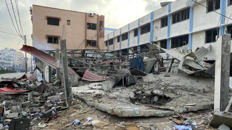 A destroyed Hamas security site is seen in the aftermath of Israeli airstrikes