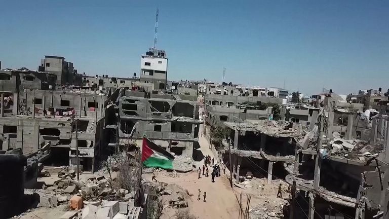 Drone footage shows the scale of destruction left across Gaza City after 11 days of fighting.