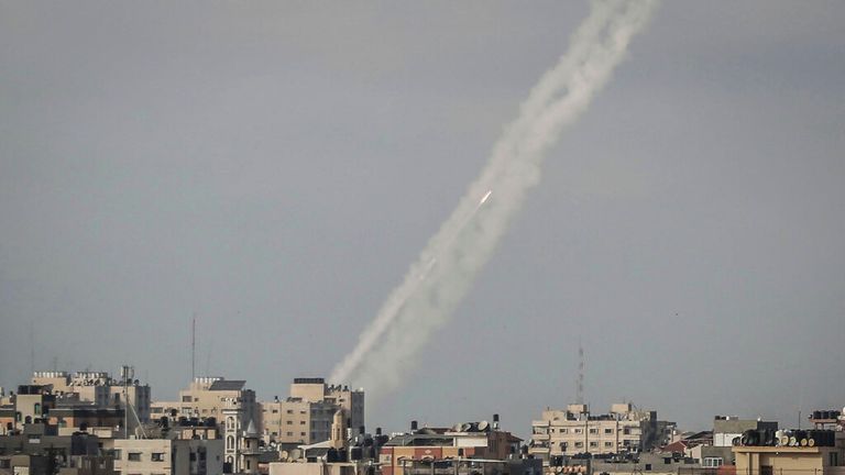 Rockets were fired from Gaza City towards Israel. Pic: AP