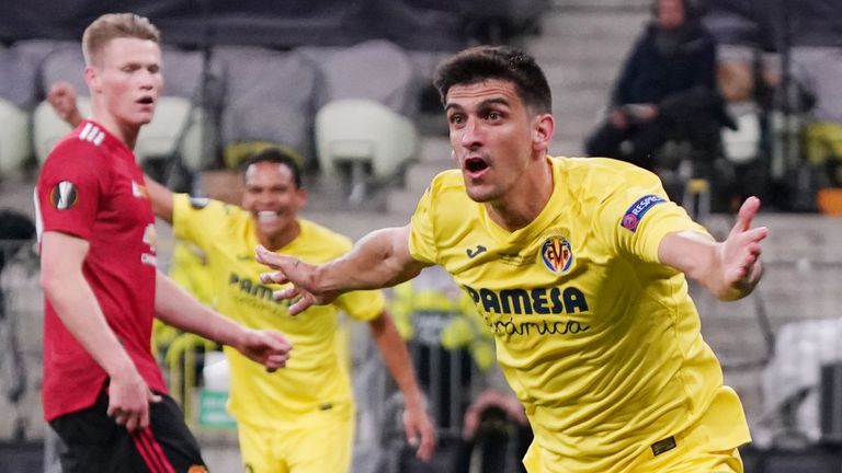 Villarreal&#39;s Gerard Moreno celebrates scoring their first goal