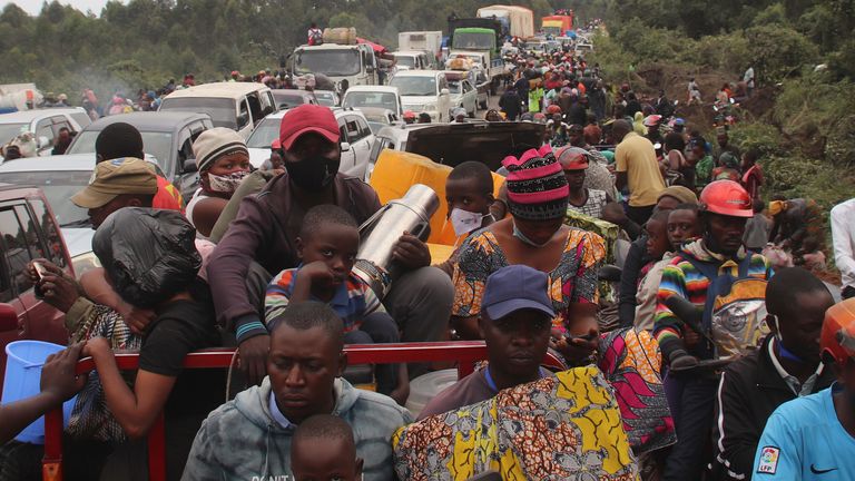 Residents flee Goma, Congo after evacuation orders were issued. Pic: AP