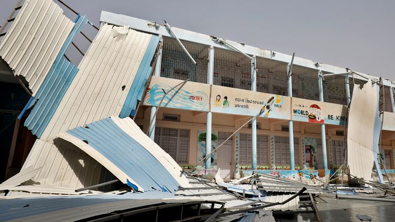 The damaged rooftop of a school building in Diu
