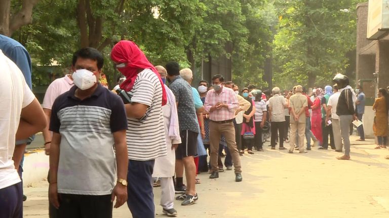 A long queue outside a vaccine centre in India