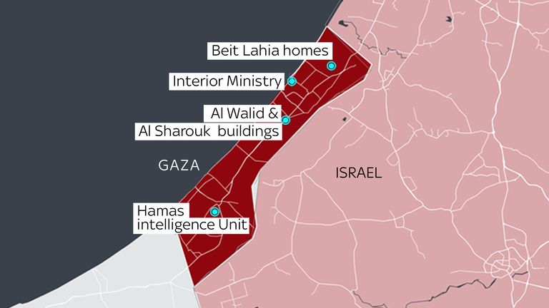 Map of Israeli targets in Gaza