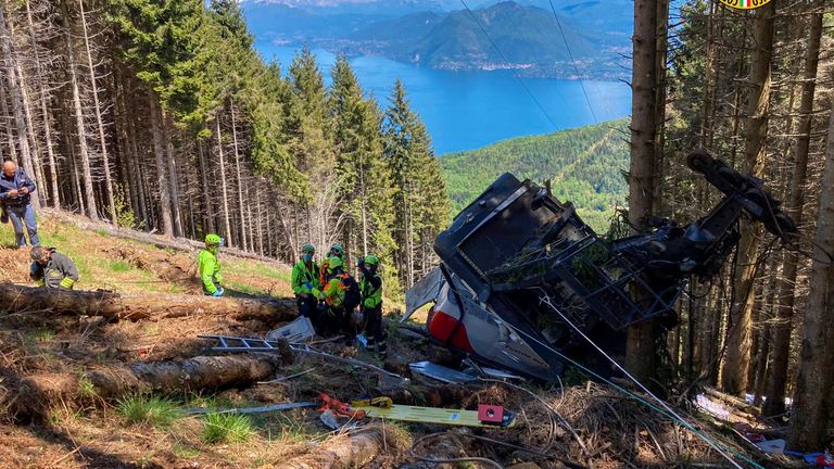 The cable car fell at one of the highest points. Pic: National Alpine and Speleological Rescue Corps