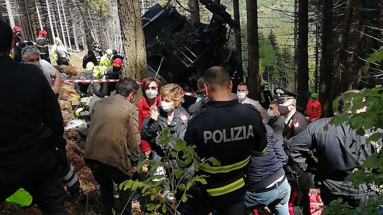 The cable car crashed in a heavily wooded area. Pic: National Alpine and Speleological Rescue Corps