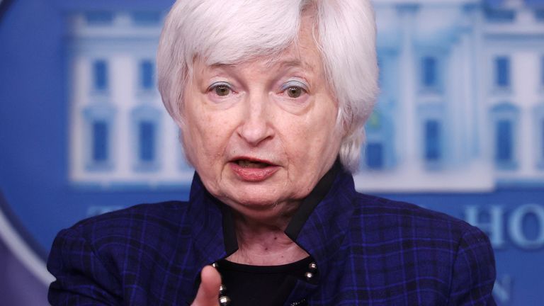 FILE PHOTO: U.S. Treasury Secretary Janet Yellen speaks as she joins White House Press Secretary Jen Psaki for the daily press briefing at the White House in Washington, U.S. May 7, 2021