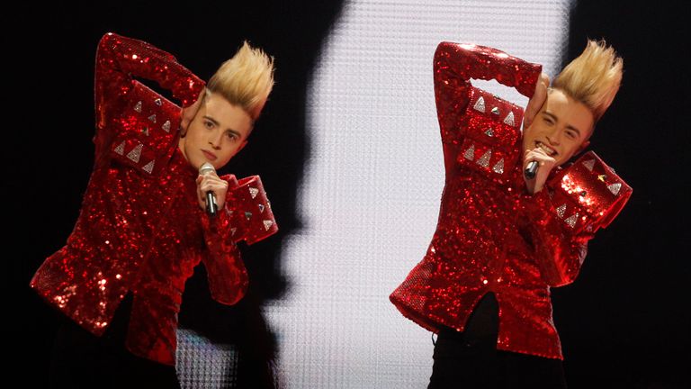 Jedward during the final of the Eurovision Song Contest 2011 in Duesseldorf, Germany, Saturday, May 14, 2011. (AP Photo/Frank Augstein)