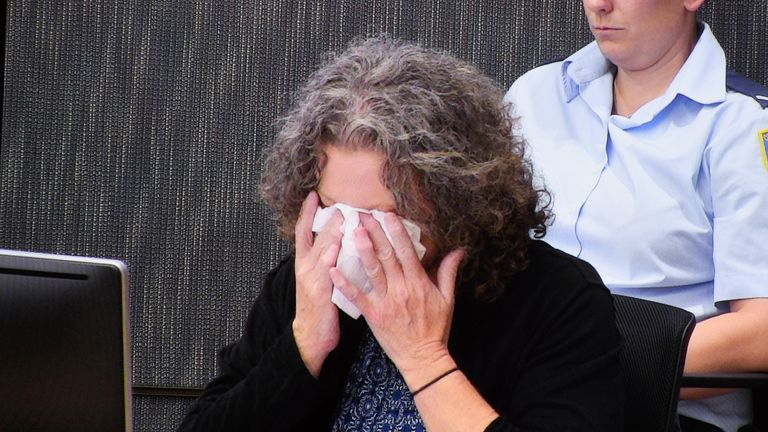 Folbigg wipes tears away during a question about the deaths of her four children during her 2019 appeal. Pic AP 