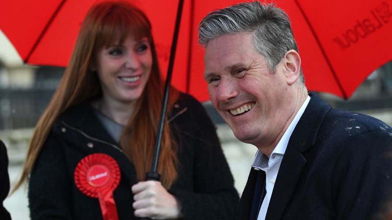 Sir Keir Starmer on the campaign trail in Birmingham with deputy leader Angela Rayner on Wednesday