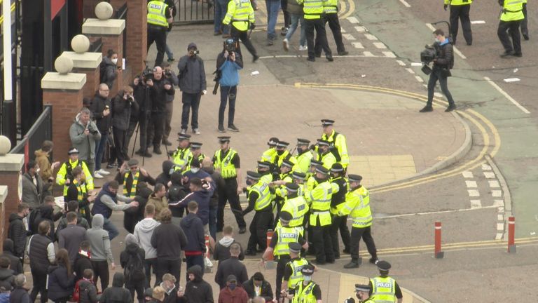 Police faced off against Manchester United fans during protests against the Glazers.