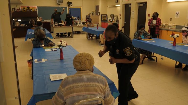 Officers help out at the bingo night in Newark