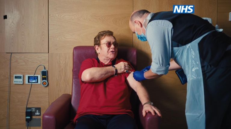 Elton John and Liz Hurley were among other celebrities starring  in a new NHS vaccination advert.