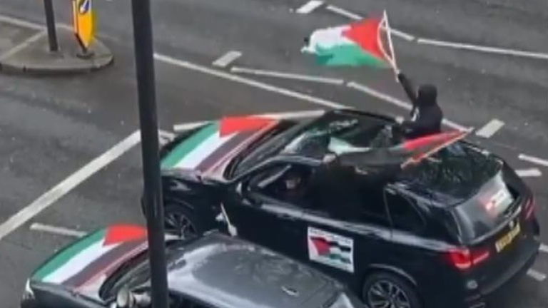 Footage posted on social media showed a convoy heading through north London shouting antisemitic abuse 