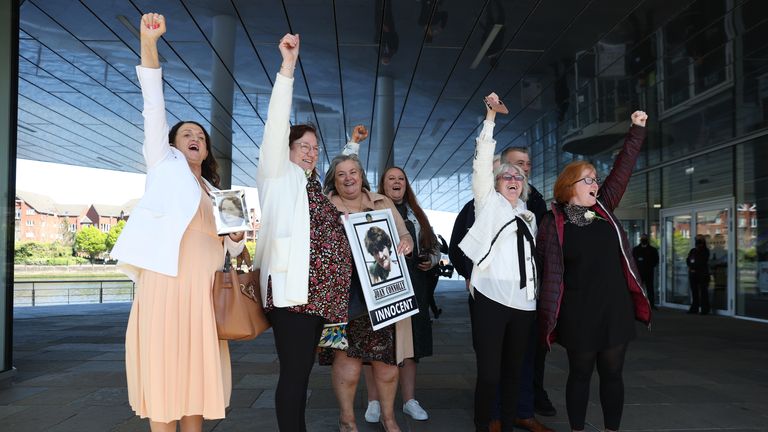 The Connolly family celebrate after a coroner in Belfast ruled that 10 innocent people were killed without justification