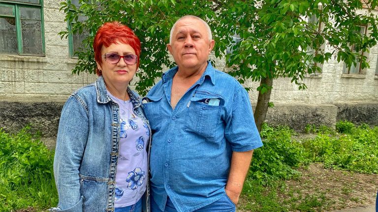 Ludmila Sobol with her husband waiting to get Russian passports 