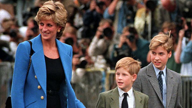 پرنسس دایانا در کنار پرنس ویلیام و پرنس هری در سال 1995