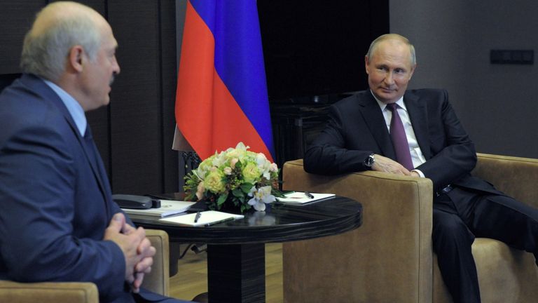 Russian President Vladimir Putin meets with his Belarusian counterpart Alexander Lukashenko in Sochi, Russia May 28, 2021