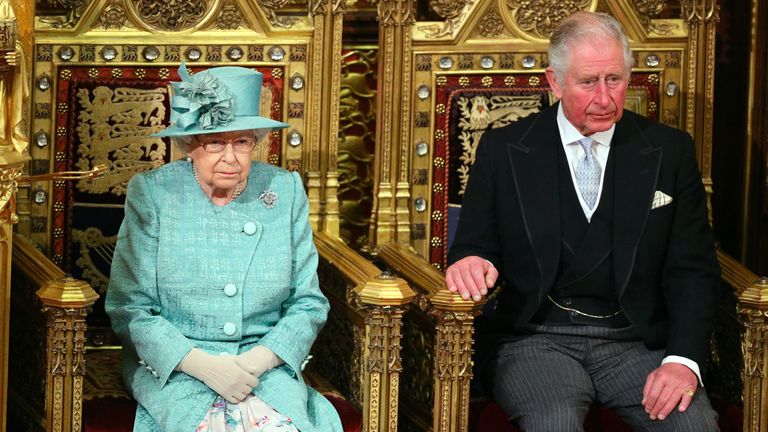 File photo dated 19/12/2019 of Queen Elizabeth II and the Prince of Wales sitting in the chamber ahead of the State Opening of Parliament by the Queen, in the House of Lords at the Palace of Westminster in London. The Queen is to carry out her first major public ceremonial duty since the death of the Duke of Edinburgh when she attends a scaled back Covid-secure State Opening of Parliament on Tuesday
