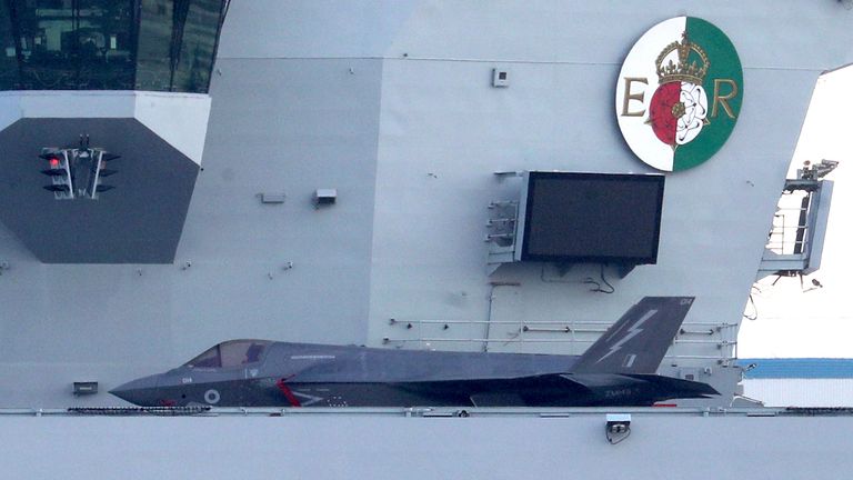 A UK stealth fighter jet on board the warship HMS Queen Elizabeth, which will join the fight against Islamic State in Iraq and Syria