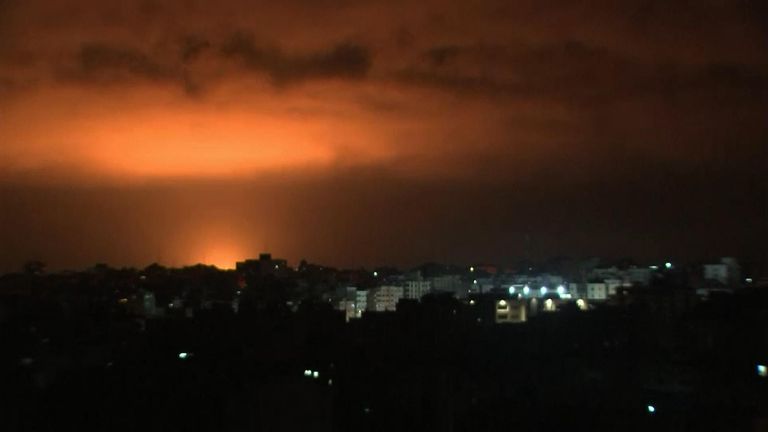 Gaza strip illuminated by airstrikes