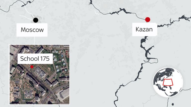 A map of the school shooting in Kazan, Russia