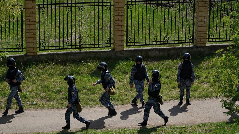 Armed police arrive at the school. Pic: Max Zareckiy via Reuters