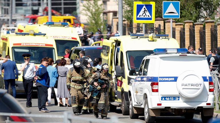 Firefighters were also alerted following reports of an explosion at the school. Pic: AP