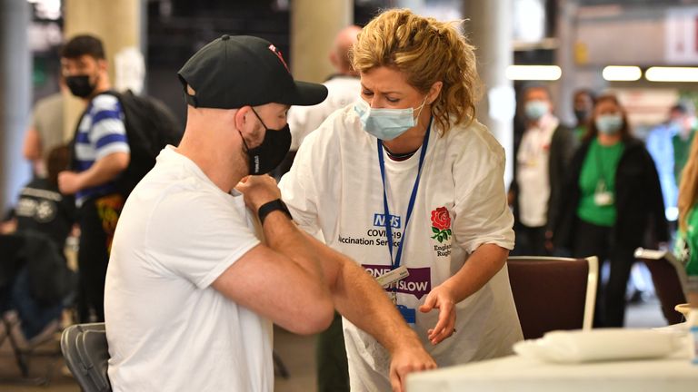Vaccines are being handed out at Twickenham Stadium in west London