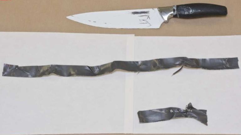 A knife and tape used by Usman Khan in his attack