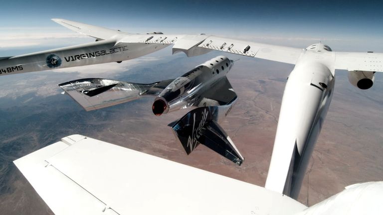 The VSS Unity&#39;s rocket motor sent the ship and two pilots towards space