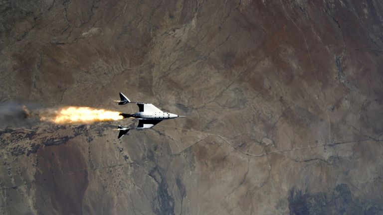 VSS Unity starts its engines after release from its mothership,