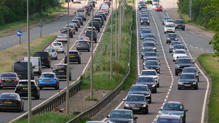 Heavy traffic on the A127 near Basildon in Essex