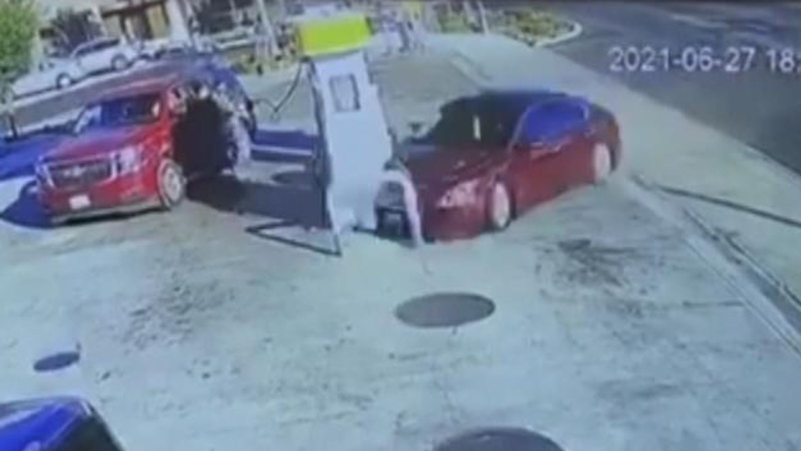 California: 'No injuries' as car slams into petrol pump | US News | Sky ...