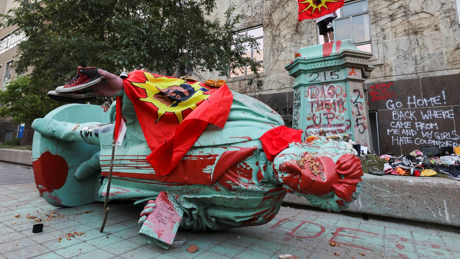 Canadian protesters tear down statue in protest of indigenous