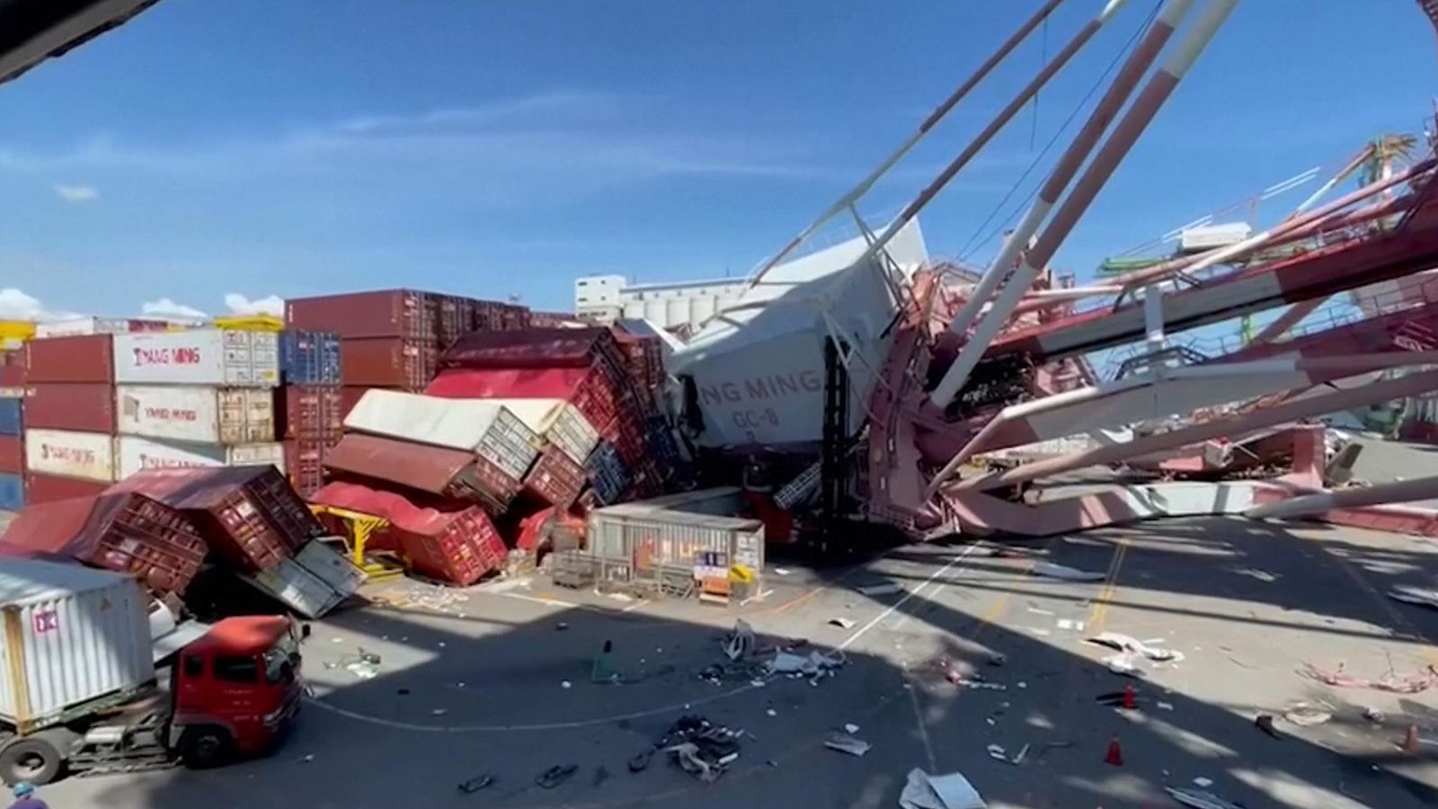 Carnage As Crane Collapses In Taiwanese Port World News Sky News