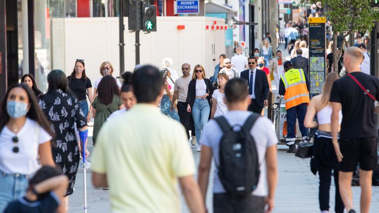 Shoppers on Oxford Street in central London, following the further easing of lockdown restrictions in England. Picture date: Tuesday June 8, 2021.