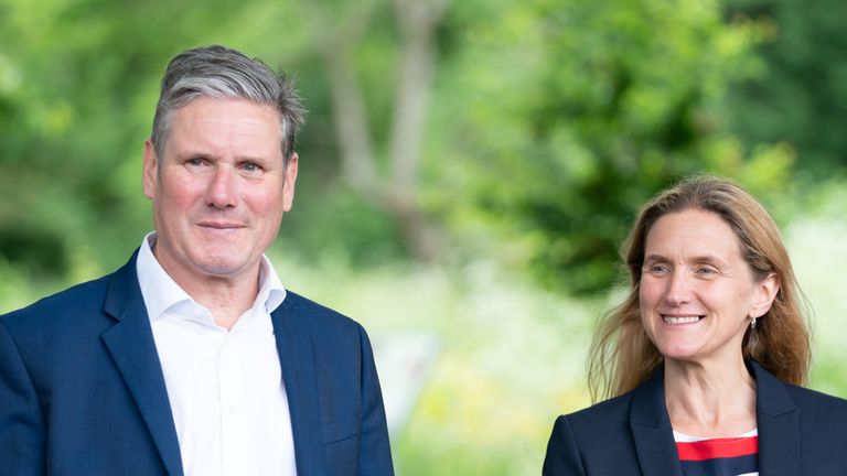 Labour Leader Keir Starmer and Labour candidate Kim Leadbeater during a visit to the Jo Cox Community Wood in Liversedge while on the campaign trail ahead of the Batley and Spen by-election. Kim Leadbeater is the sister of former MP Jo Cox, who was killed in the constituency in 2016. Picture date: Thursday June 10, 2021.