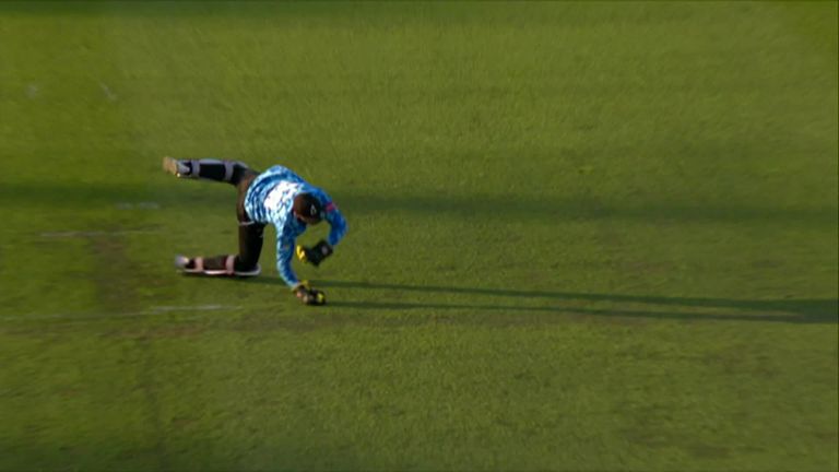 Sussex wicketkeeper Phil Salt pulled off this spectacular diving catch to dismiss Hampshire's Liam Dawson.