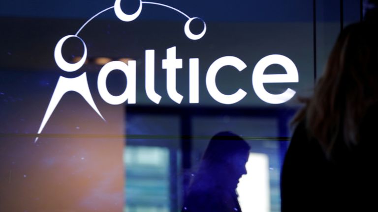 The logo of cable and mobile telecoms company Altice Group is seen during a news conference in Paris, France, March 21, 2017