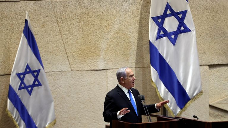 A special session of the Knesset, Israel&#39;s parliament, to approve and swear-in a new coalition government, in Jerusalem