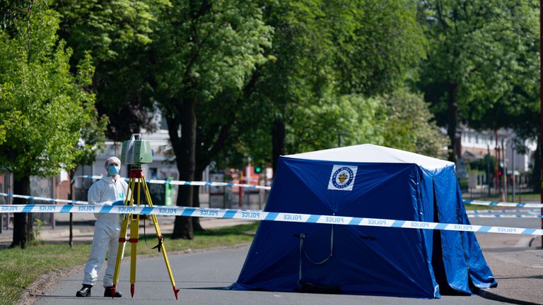 Forensic officers have been at the scene a day after the stabbing