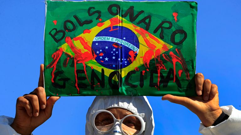 A demonstrator during a recent anti-government protest in Brasilia. Pic: AP