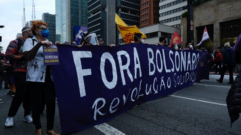 &#39;Fora Bolsonaro&#39;, meaning &#39;Bolsonaro Out&#39;, has been a common message on the streets of Sao Paulo