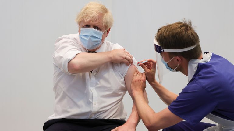 The Prime Minister Boris Johnson visits the Francis Crick Vaccination Centre in central London, to have his second Covid-19 Vaccination Jab. Picture by Andrew Parsons / No 10 Downing Street